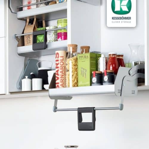 Ảnh thực tế kệ nâng hạ cho tủ bếp rộng 900mm, 1 khay, Hafele 504.68.915