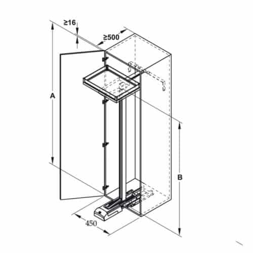 Kích thước bộ kệ 5 tầng CONVOY LAVIDO 600mm Hafele 549.63.486