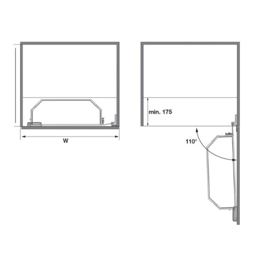 Kích thước bộ kệ Tandem Hafele 545.02.212