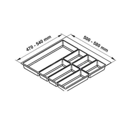 Kích thước khay chia đa năng đựng dao kéo thìa nĩa Hafele 556.52.246
