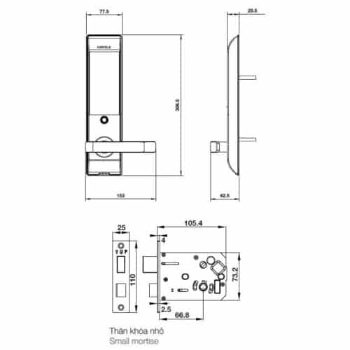 Kích thước Khóa cửa điện tử Hafele EL7900-TCB 912.05.643