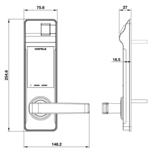Kích thước Khóa điện tử Hafele EL7700-TCS 912.05.718