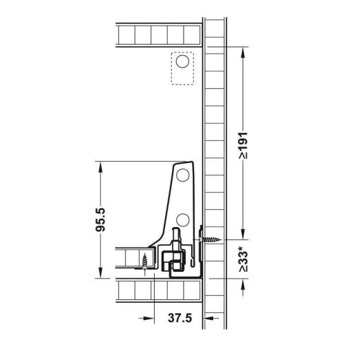 Kích thước ray hộp Hafele 550.85.305 Antaro X3 30kg giảm chấn màu đen D 228mm