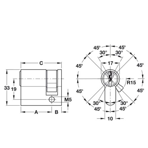 Kích thước ruột khóa 1 đầu Hafele 916.00.609, 60.5mm Đồng thau