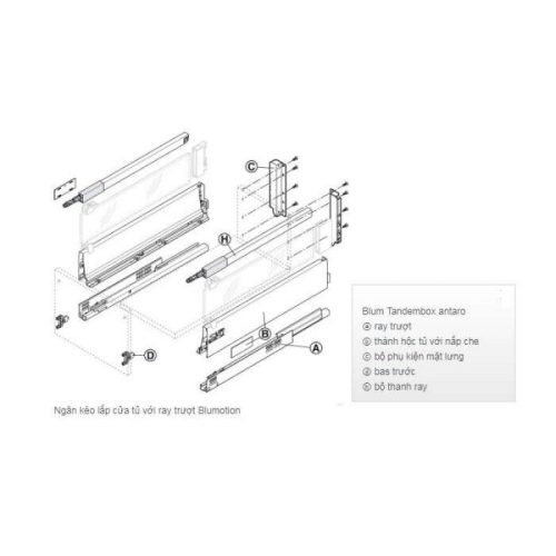Lắp đặt ray hộp Hafele 550.85.305 Antaro X3 30kg giảm chấn màu đen D 228mm