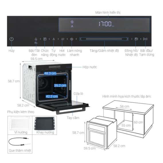 Thông số kỹ thuật lò nướng kết hợp hấp âm tủ Hafele HSO-8T72A 538.61.461