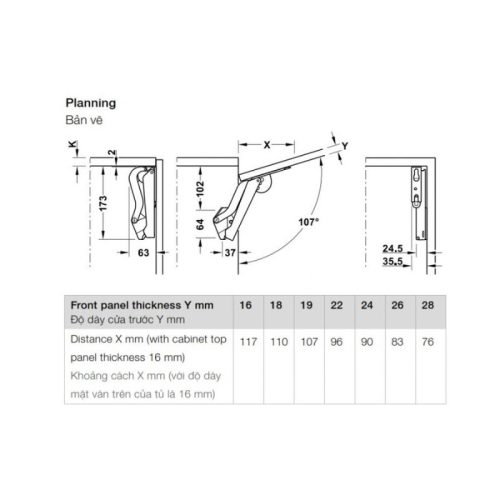 Bản vẽ của tay nâng Hafele Free Space 1.11 F 493.05.924