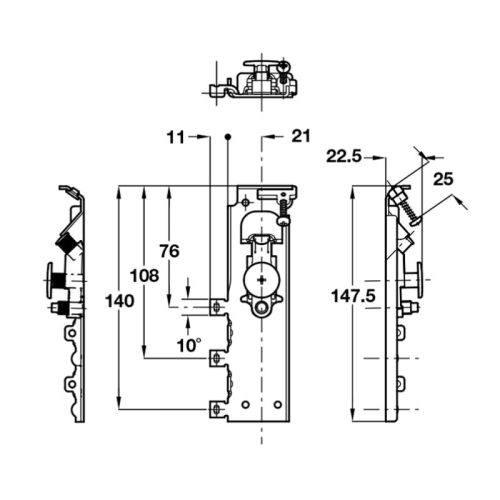 Kích thước bas treo tủ âm tường trái Hafele 290.41.915