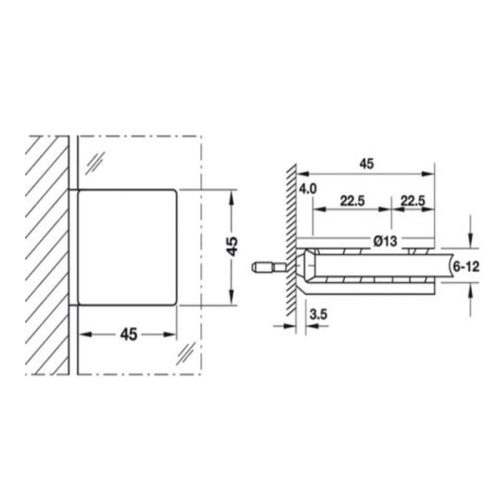 Kích thước kẹp kính – tường 90 độ Häfele DIY 499.05.816