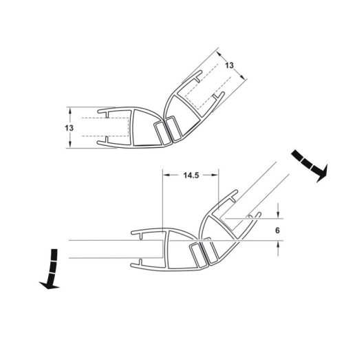 Kích thước ron cửa kính 10 - 12mm nam châm 135º Hafele 950.50.029