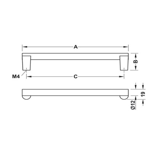 Kích thước tay nắm tủ Hafele 106.69.161