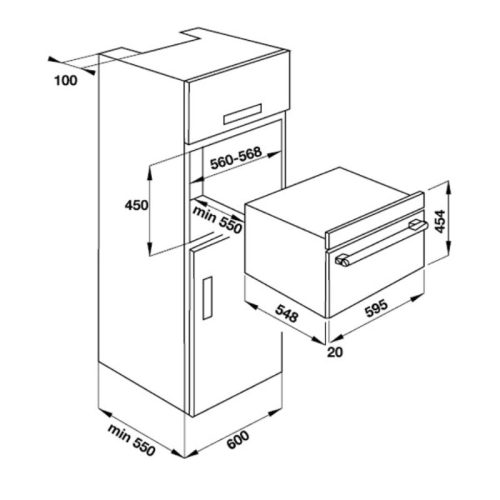 Kích thước của lò nướng kết hợp vi sóng âm tủ 44 lit Hafele HO-KT45B